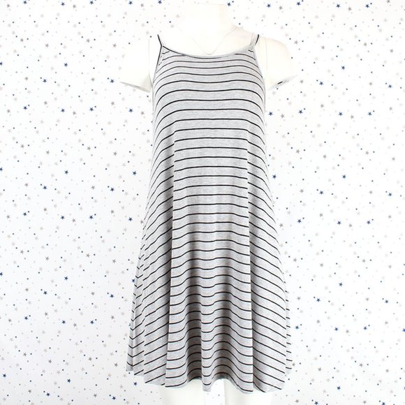 Halter Neck Stripe Swing Dress Heather Grey / Black - Picture 1 of 4